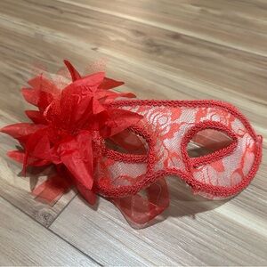 Red Lace Masquerade Mask with Flower